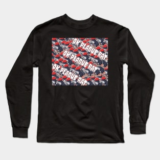 OK Plague Rat Red Hat Crowd Design Diagonal Print Long Sleeve T-Shirt